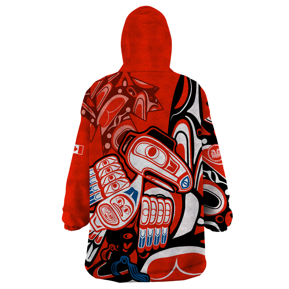 (Custom Personalised) Canada Haida Wearable Blanket Hoodie Classic Haida Stylized Raven in red - Wonder Print Shop
