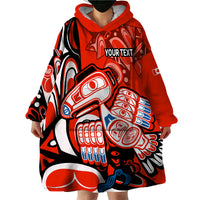 (Custom Personalised) Canada Haida Wearable Blanket Hoodie Classic Haida Stylized Raven in red - Wonder Print Shop
