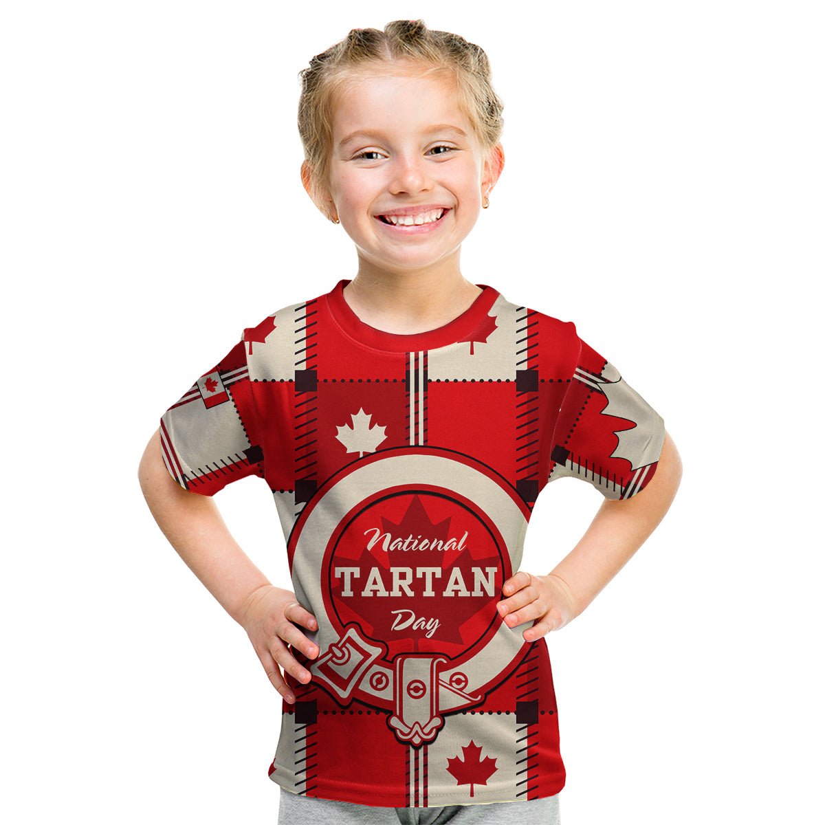 (Custom Personalised) Canada Tartan Day Kid T Shirt Canada Maple Leaf Journee du Tartan - Wonder Print Shop
