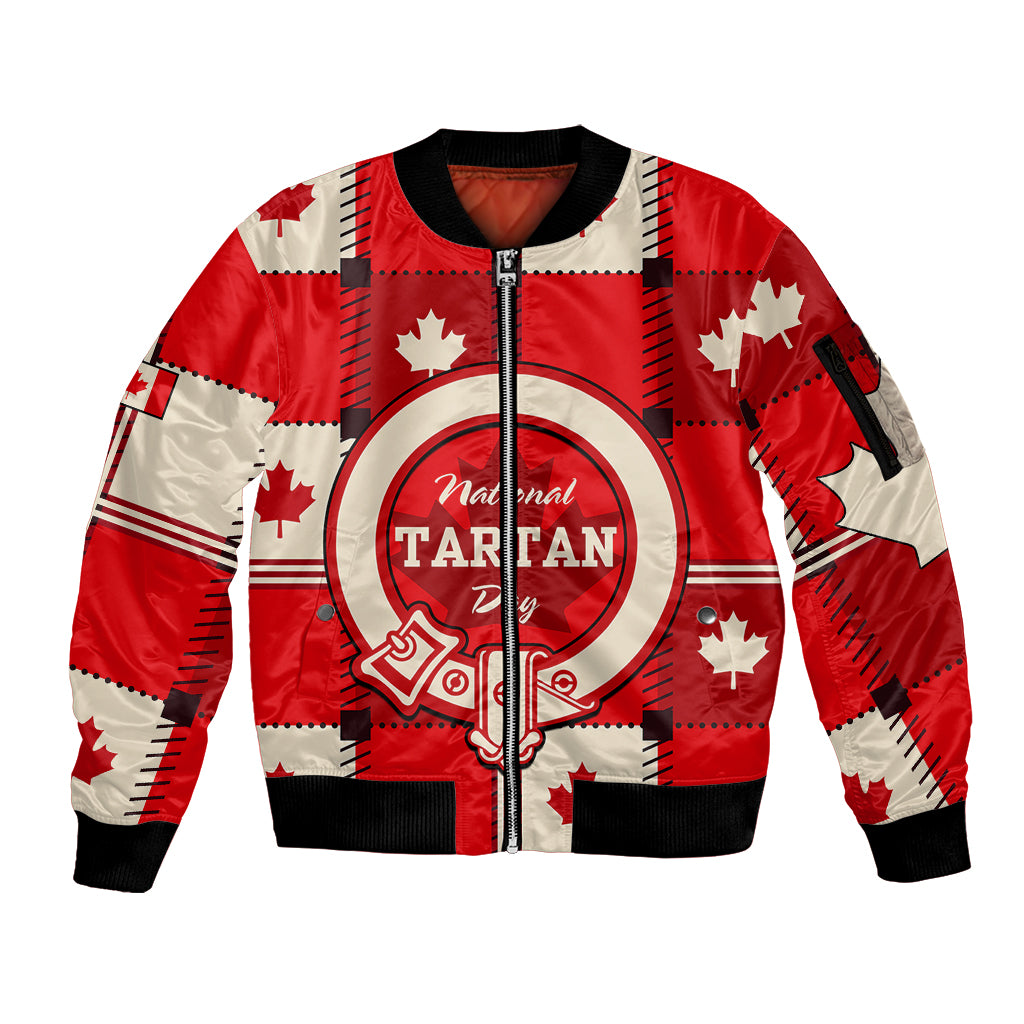 (Custom Personalised) Canada Tartan Day Sleeve Zip Bomber Jacket Canada Maple Leaf Journee du Tartan - Wonder Print Shop