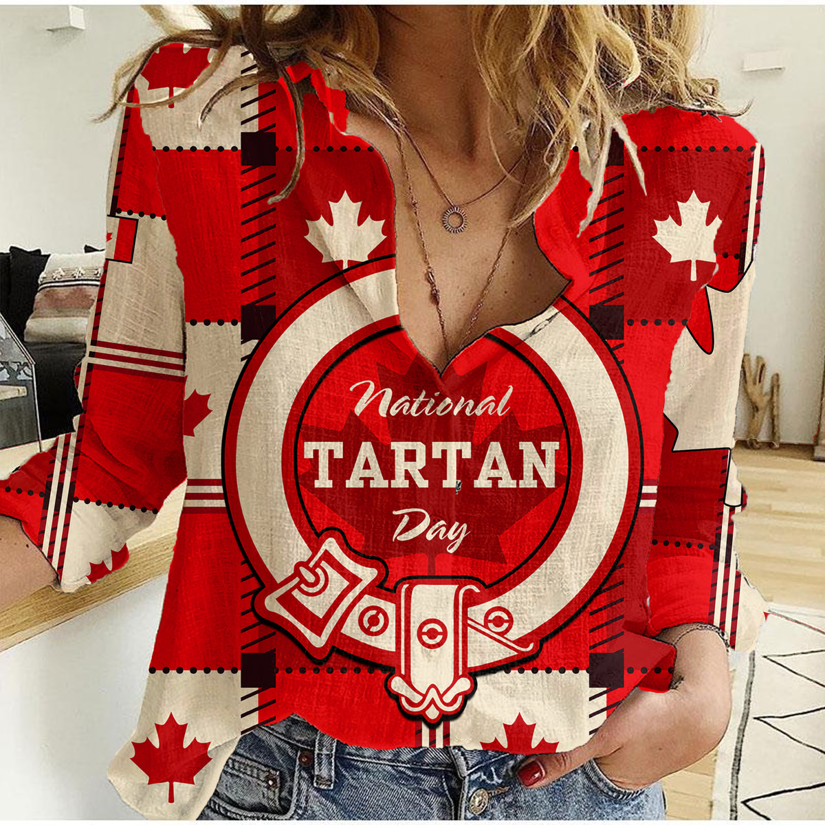 (Custom Personalised) Canada Tartan Day Women Casual Shirt Canada Maple Leaf Journee du Tartan - Wonder Print Shop