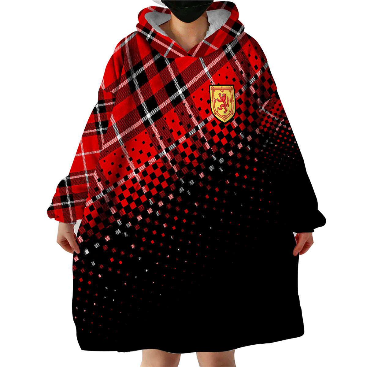 Scottish Gaelic Wearable Blanket Hoodie Crest Scotland Lion Tartan - Wonder Print Shop