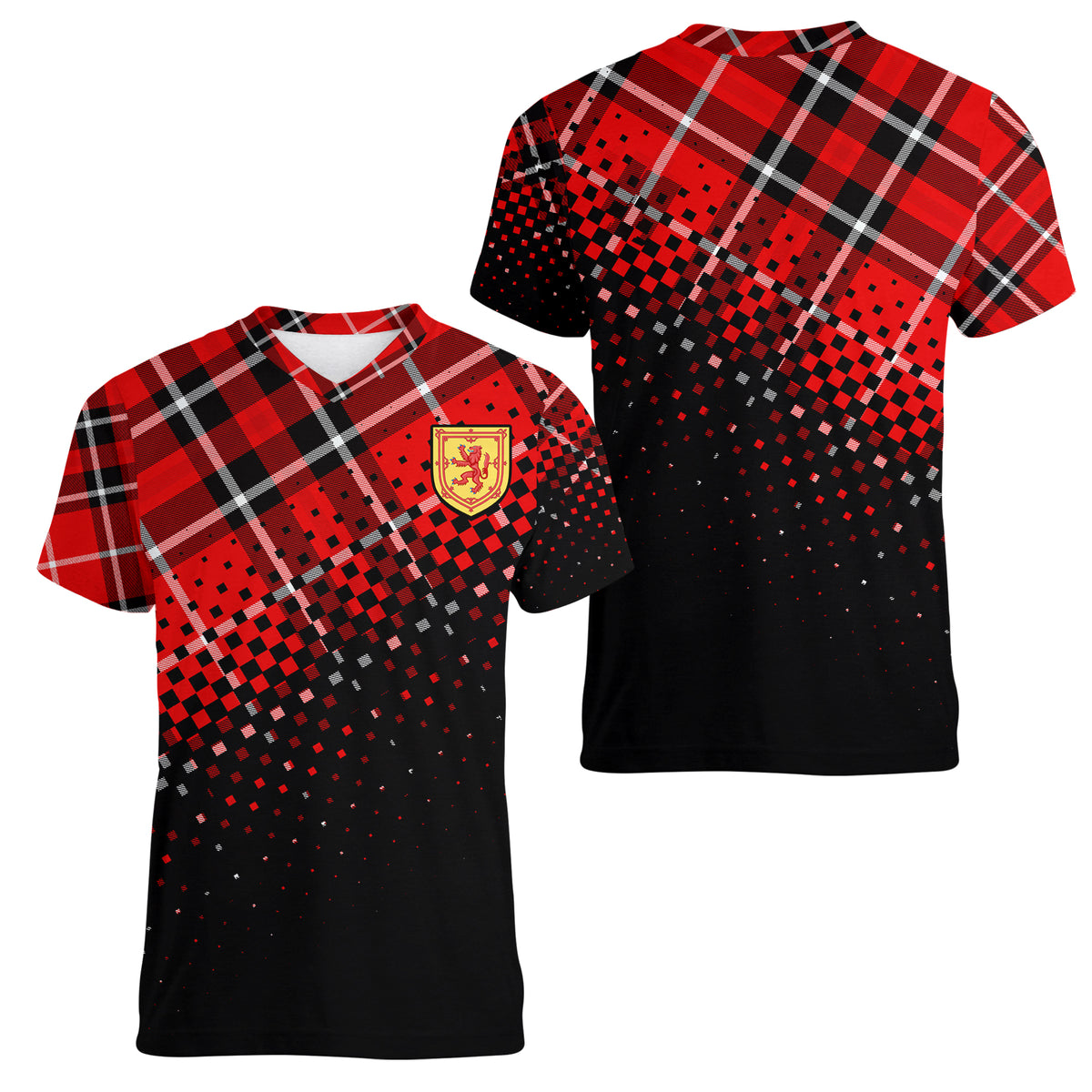 Scottish Gaelic Women V Neck T Shirt Crest Scotland Lion Tartan - Wonder Print Shop