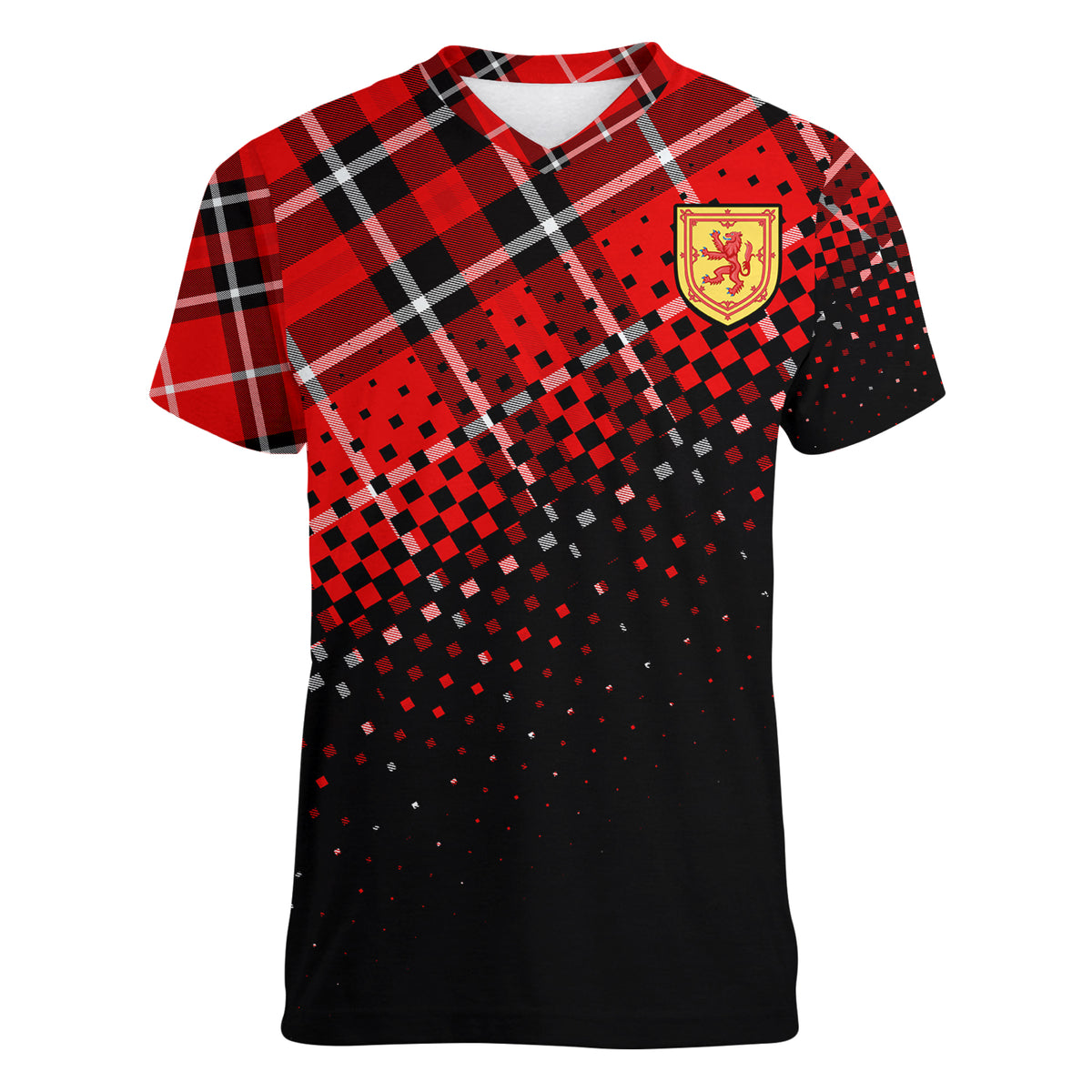 Scottish Gaelic Women V Neck T Shirt Crest Scotland Lion Tartan - Wonder Print Shop
