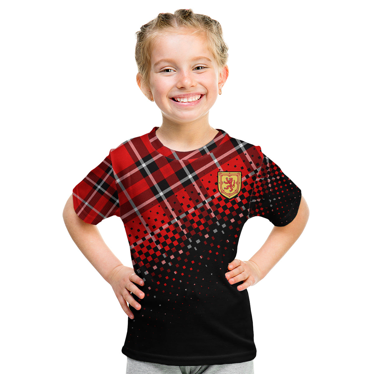 (Custom Personalised) Scottish Gaelic Kid T Shirt Crest Scotland Lion Tartan - Wonder Print Shop
