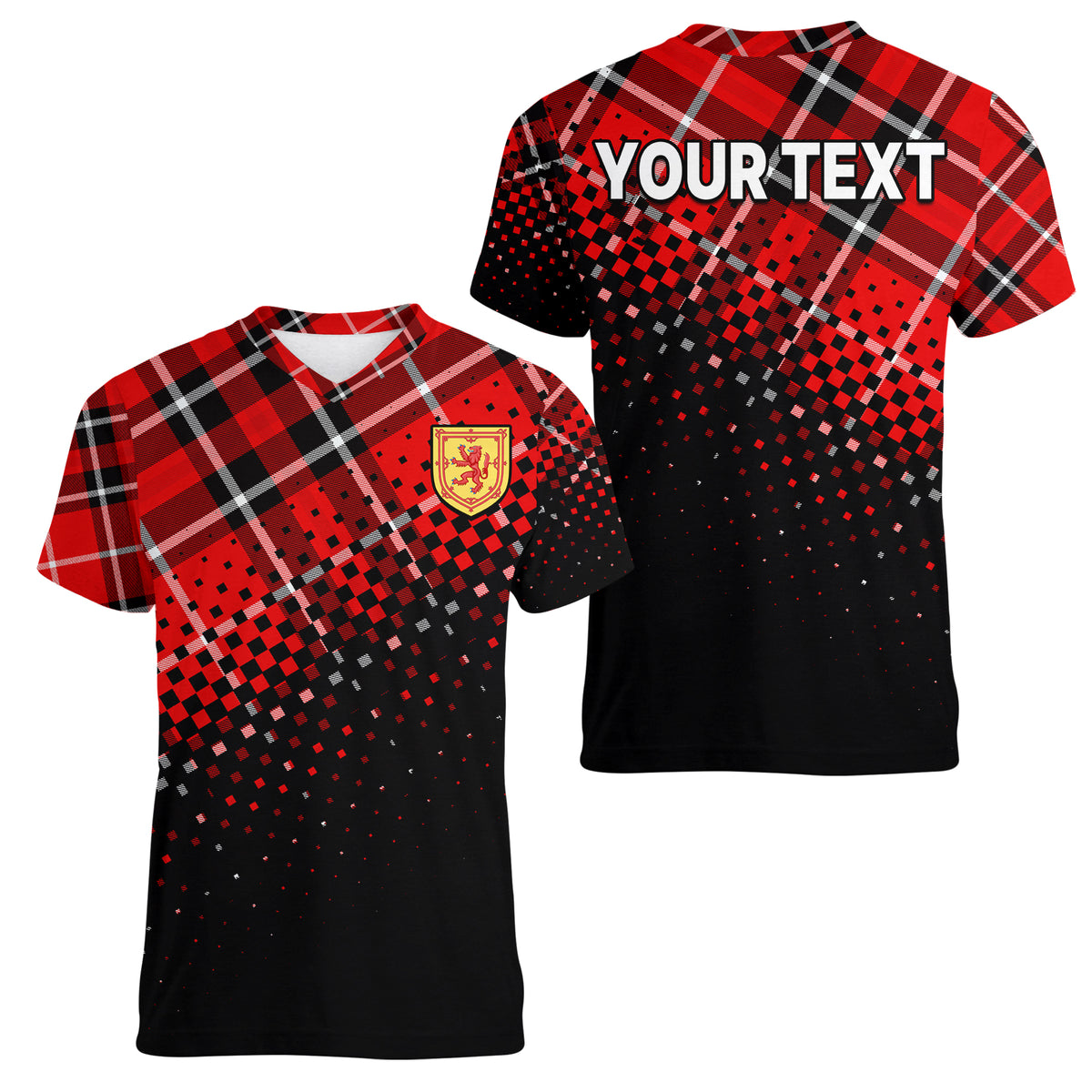 (Custom Personalised) Scottish Gaelic Women V Neck T Shirt Crest Scotland Lion Tartan - Wonder Print Shop