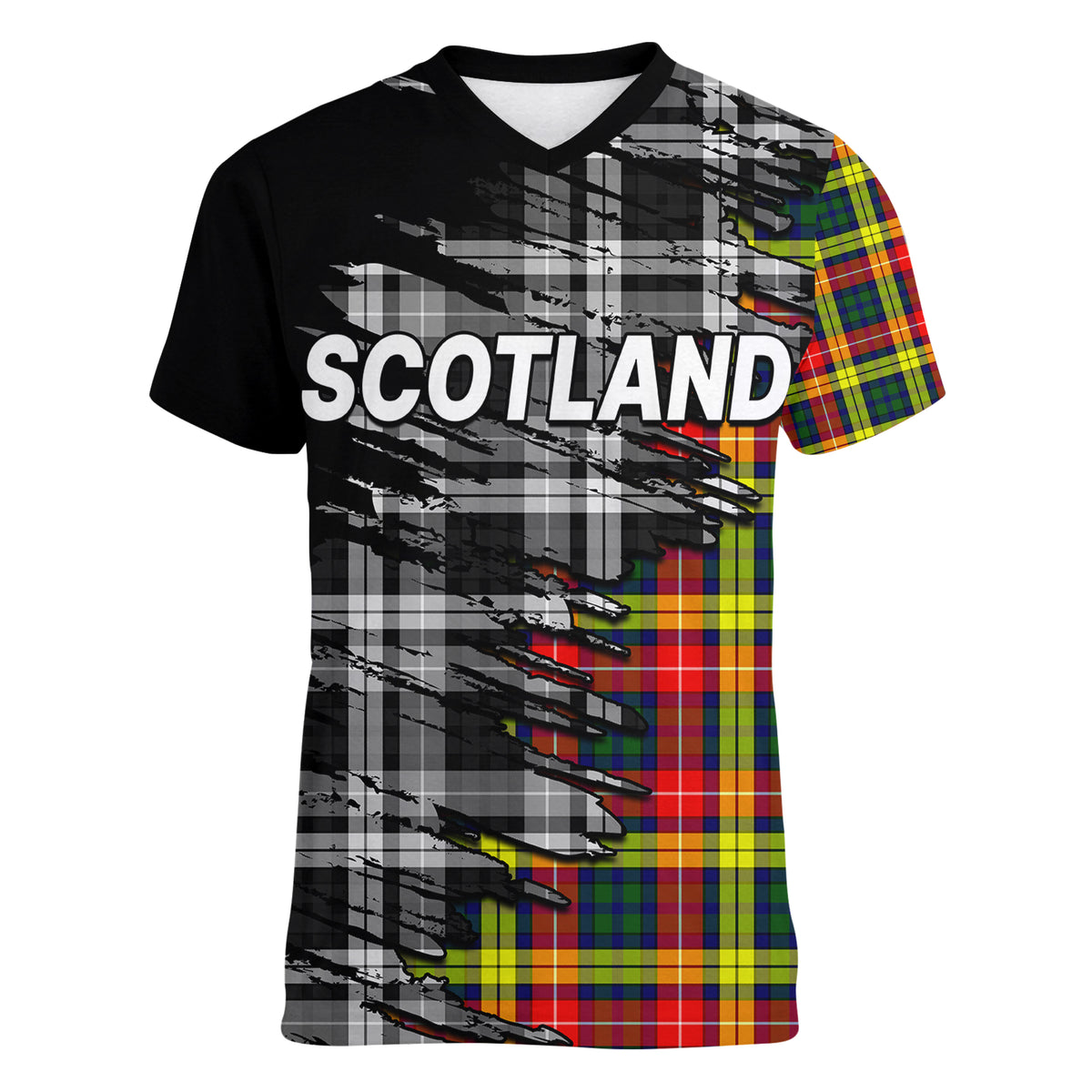 Scottish Tartan Women V Neck T Shirt Scotland Modern Crest Tartan - Wonder Print Shop
