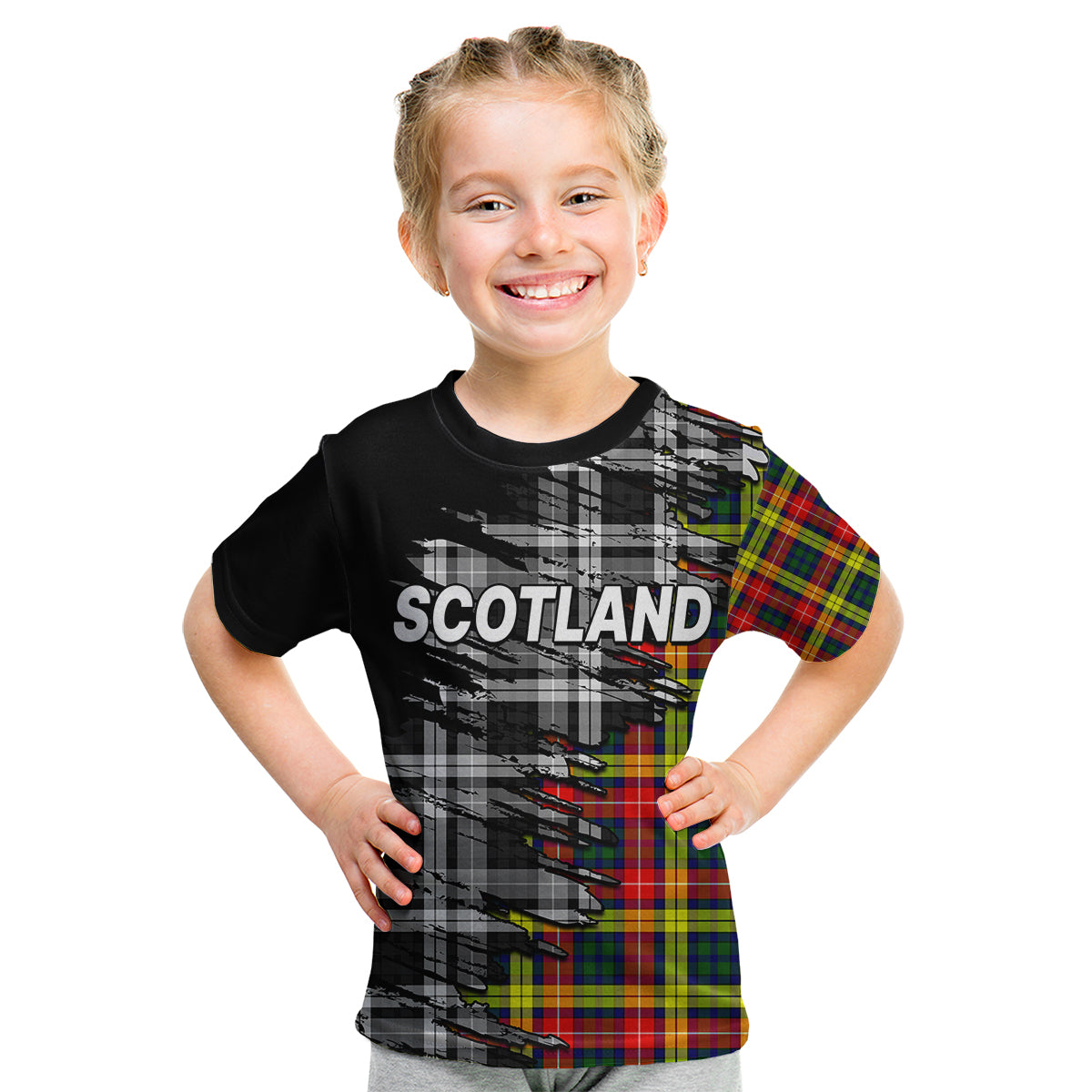 (Custom Personalised) Scottish Tartan Kid T Shirt Scotland Modern Crest Tartan - Wonder Print Shop