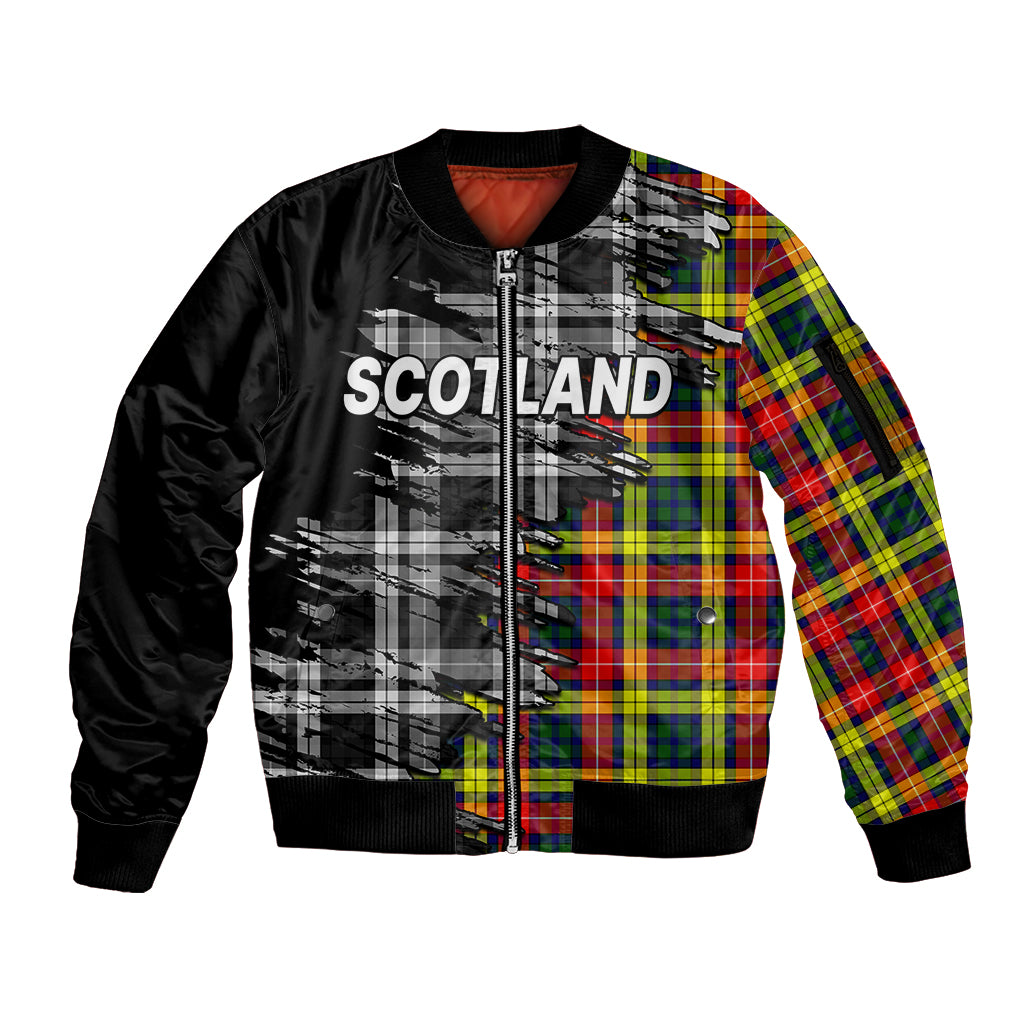 (Custom Personalised) Scottish Tartan Sleeve Zip Bomber Jacket Scotland Modern Crest Tartan - Wonder Print Shop