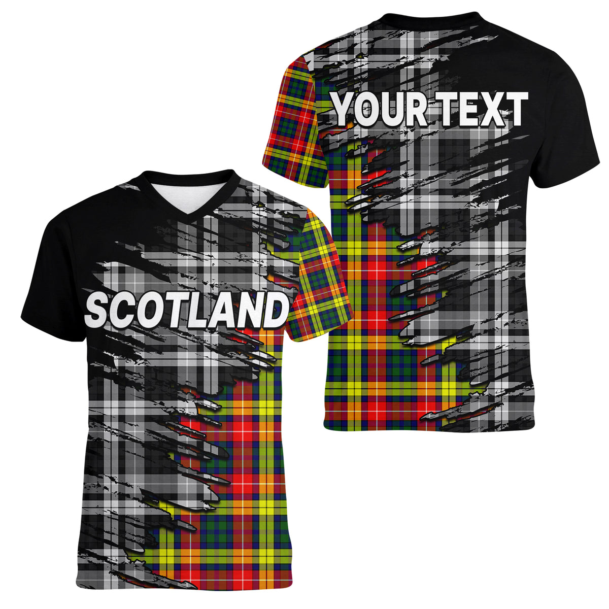 (Custom Personalised) Scottish Tartan Women V Neck T Shirt Scotland Modern Crest Tartan - Wonder Print Shop