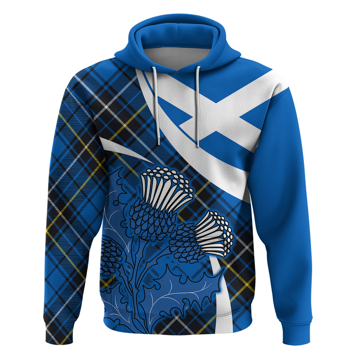 Scottish Thistle Tartan Hoodie Scottish Alba Flag Style - Wonder Print Shop