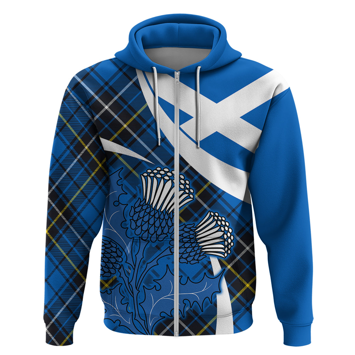 Scottish Thistle Tartan Hoodie Scottish Alba Flag Style - Wonder Print Shop