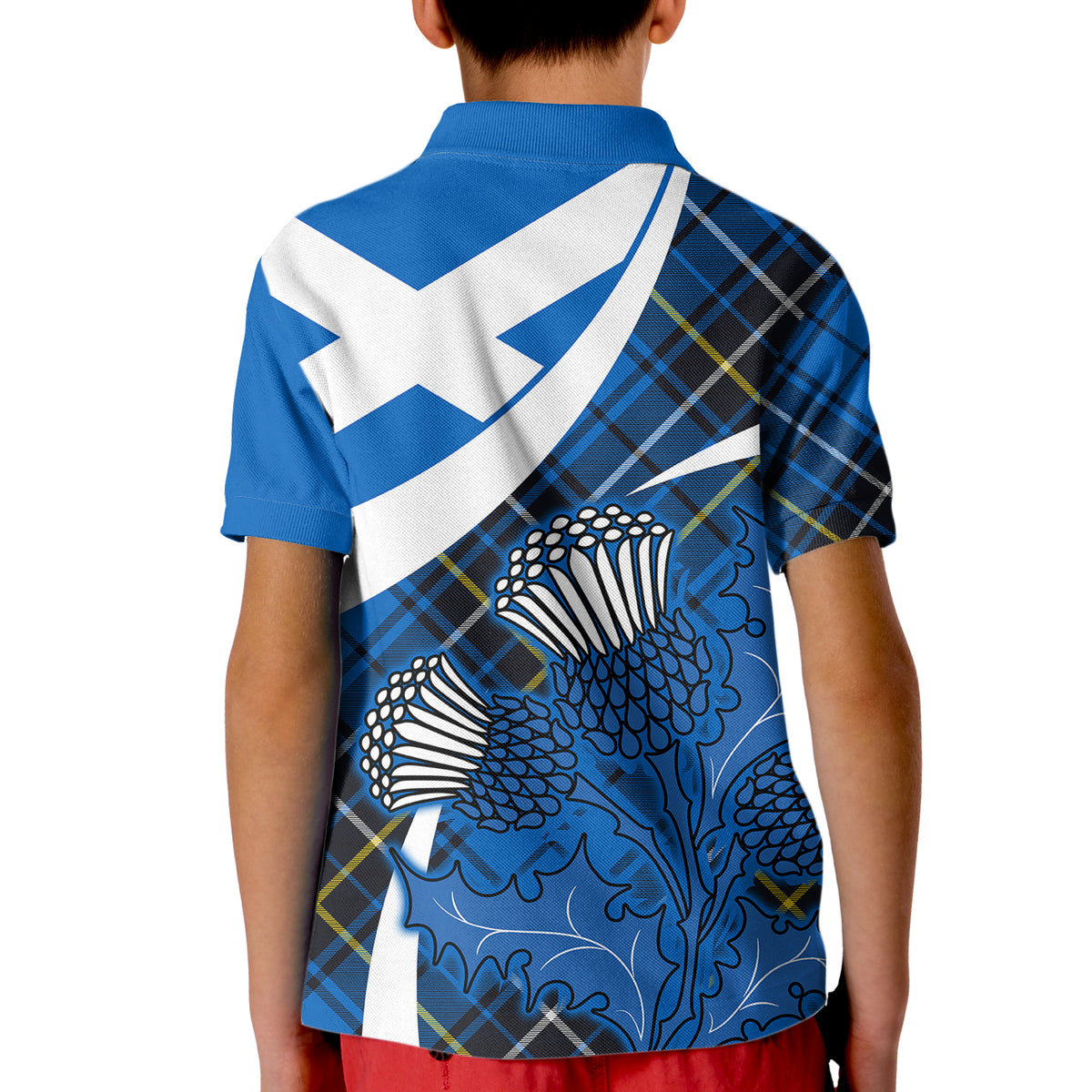 Scottish Thistle Tartan Polo Shirt for Kid Scottish Alba Flag Style - Wonder Print Shop