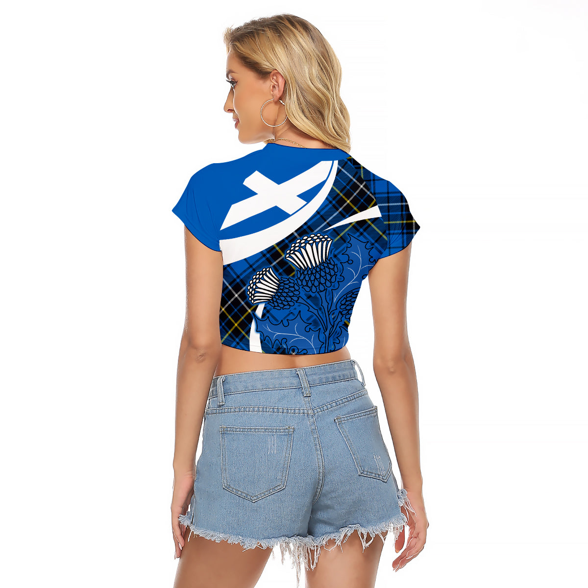 Scottish Thistle Tartan Raglan Cropped T Shirt Scottish Alba Flag Style - Wonder Print Shop