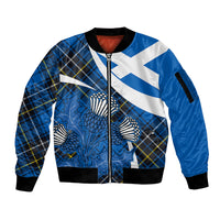 Scottish Thistle Tartan Sleeve Zip Bomber Jacket Scottish Alba Flag Style - Wonder Print Shop