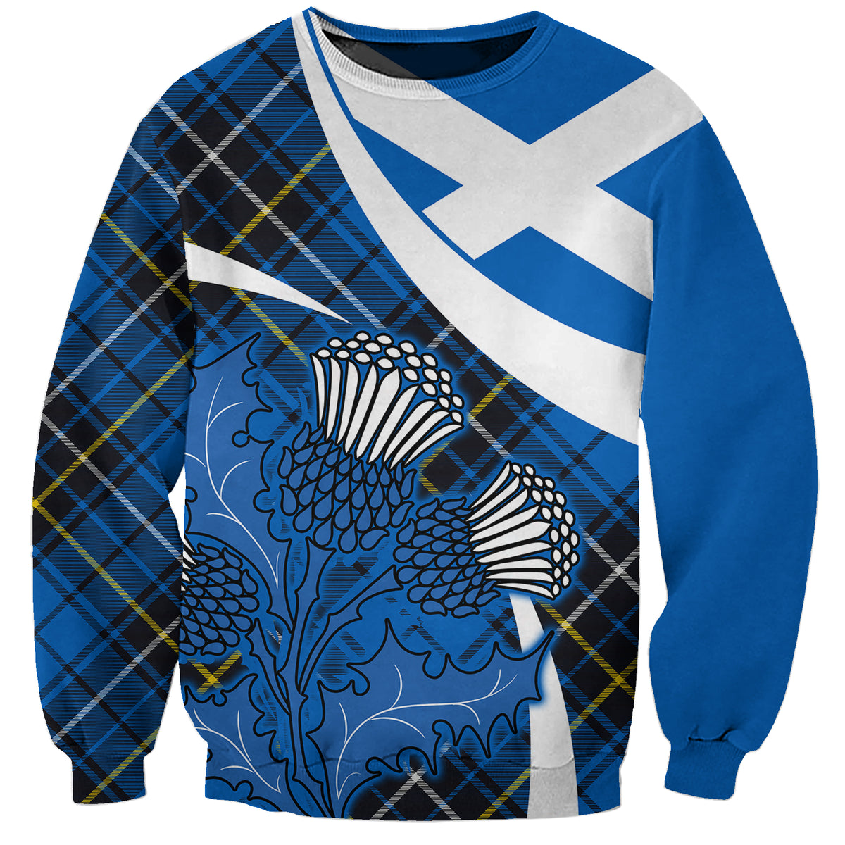 Scottish Thistle Tartan Sweatshirt Scottish Alba Flag Style - Wonder Print Shop