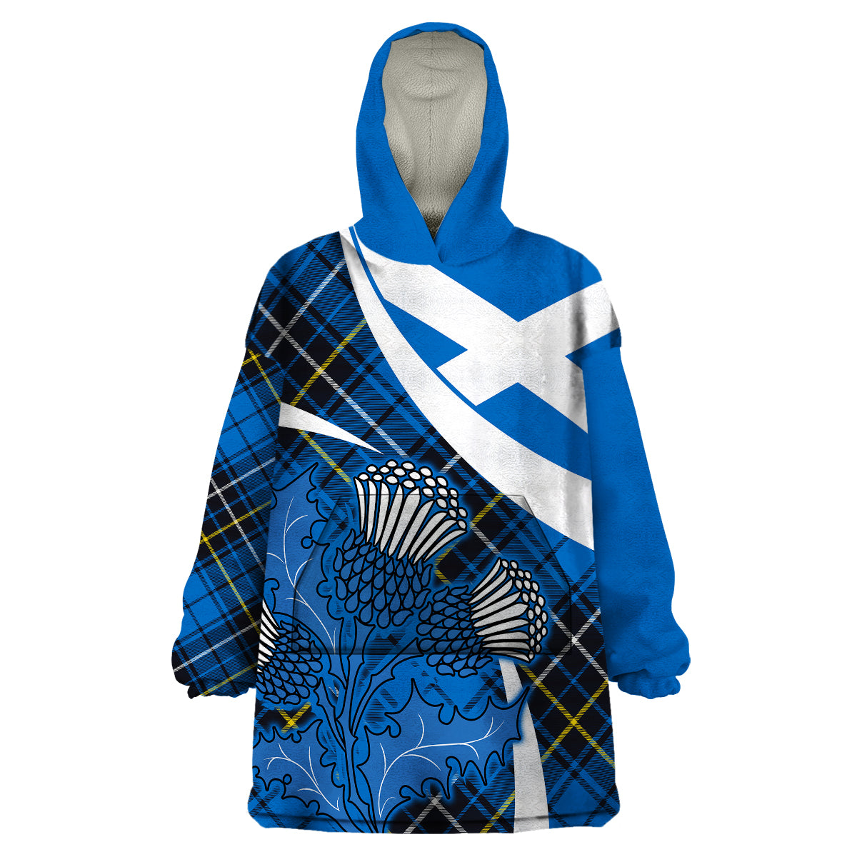 Scottish Thistle Tartan Wearable Blanket Hoodie Scottish Alba Flag Style - Wonder Print Shop