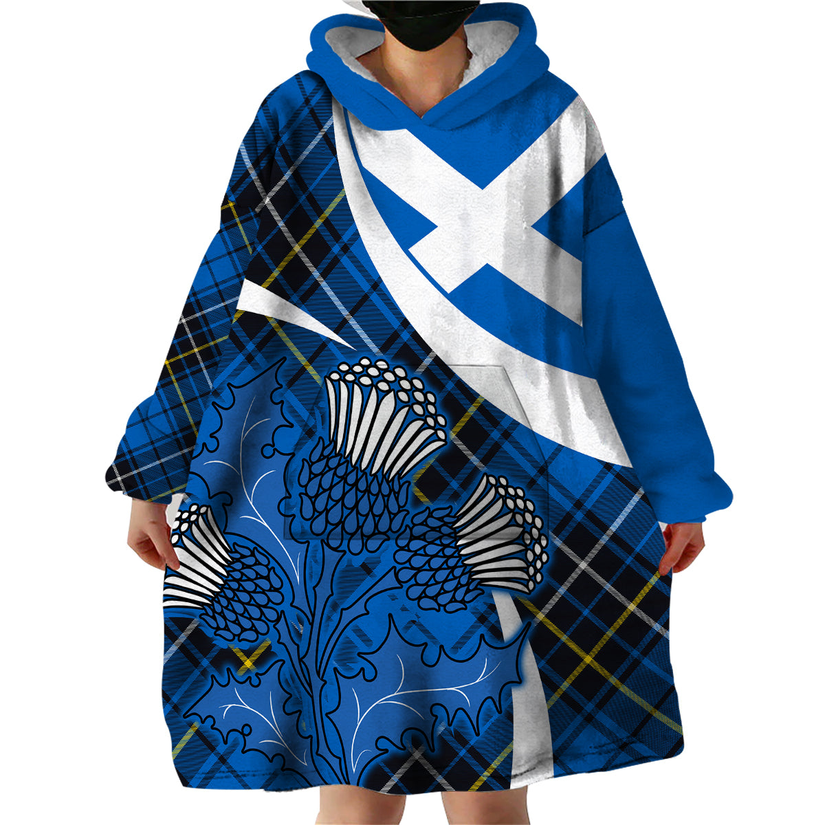 Scottish Thistle Tartan Wearable Blanket Hoodie Scottish Alba Flag Style - Wonder Print Shop