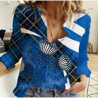 Scottish Thistle Tartan Women Casual Shirt Scottish Alba Flag Style - Wonder Print Shop