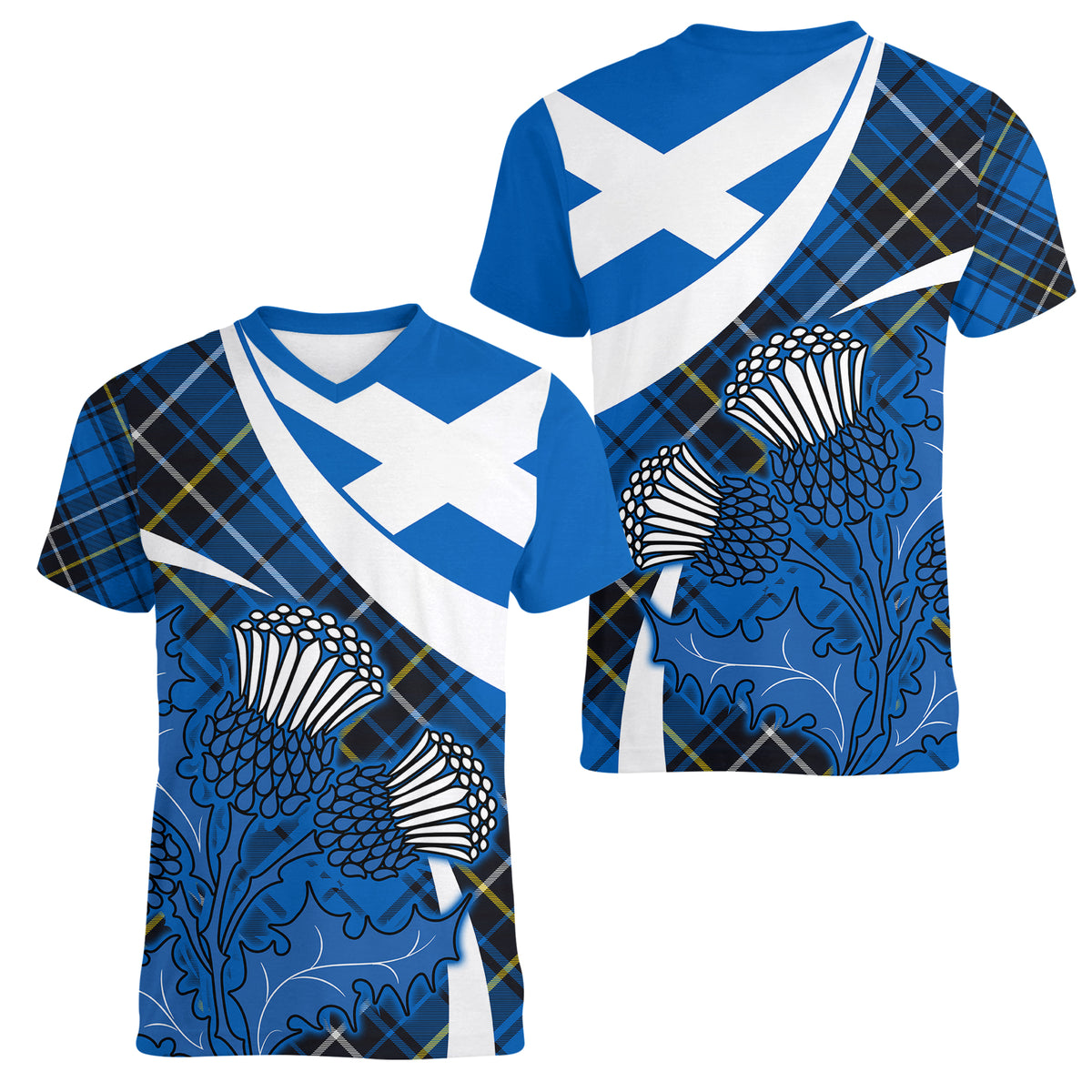 Scottish Thistle Tartan Women V Neck T Shirt Scottish Alba Flag Style - Wonder Print Shop
