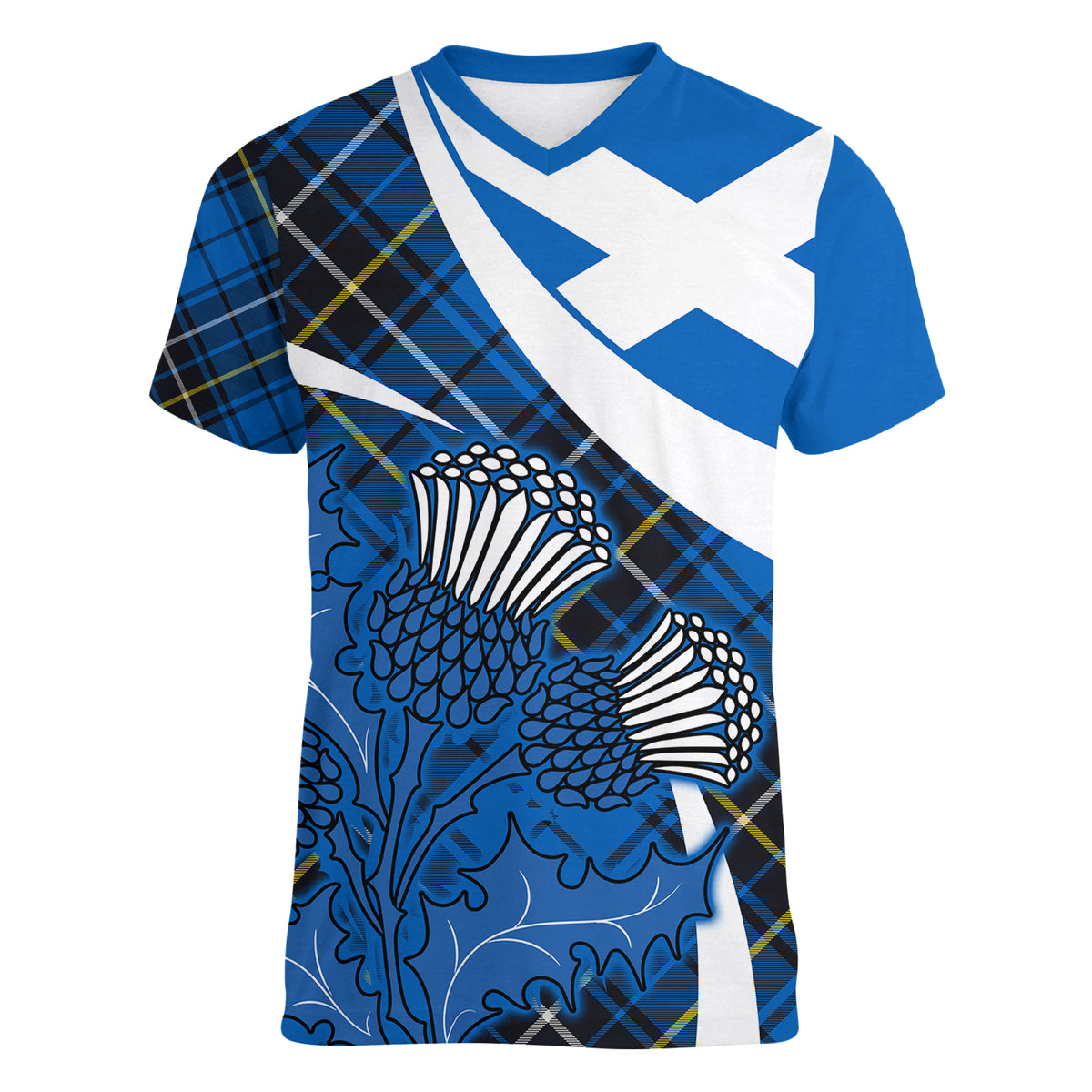 Scottish Thistle Tartan Women V Neck T Shirt Scottish Alba Flag Style - Wonder Print Shop