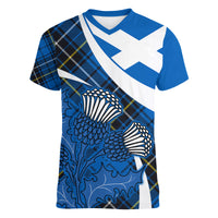 Scottish Thistle Tartan Women V Neck T Shirt Scottish Alba Flag Style - Wonder Print Shop