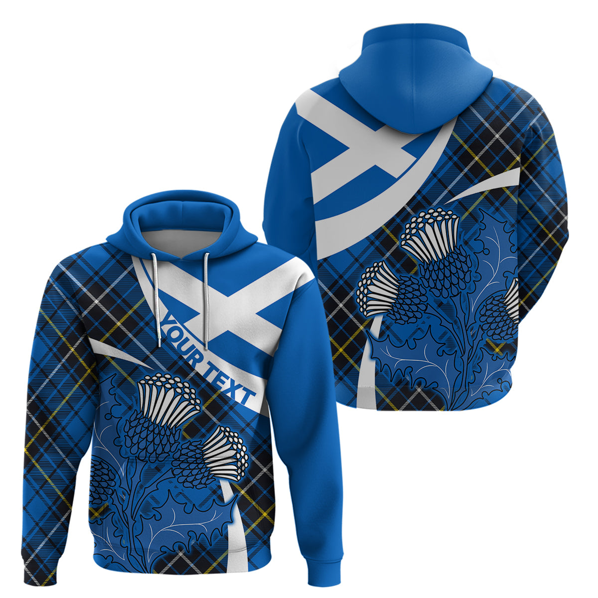 Custom Scottish Thistle Tartan Hoodie Scottish Alba Flag Style - Wonder Print Shop