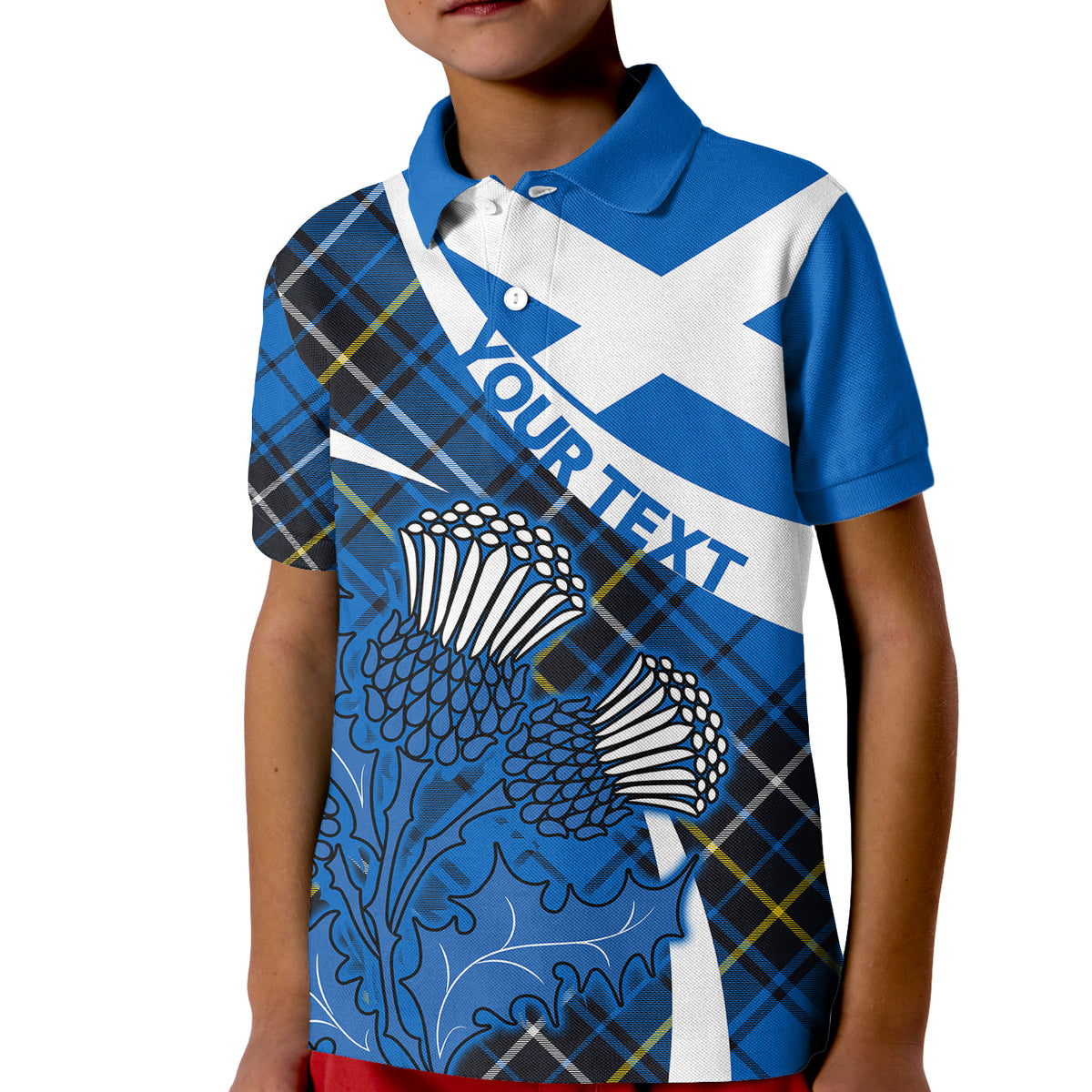 Custom Scottish Thistle Tartan Polo Shirt for Kid Scottish Alba Flag Style - Wonder Print Shop