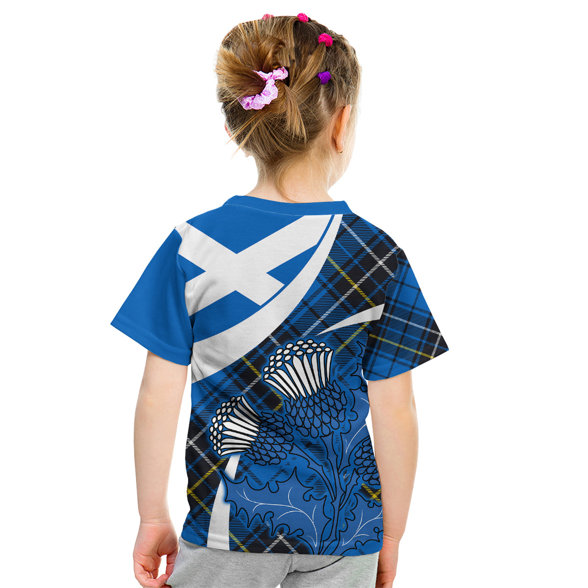 (Custom Personalised) Scottish Thistle Tartan Kid T Shirt Scottish Alba Flag Style - Wonder Print Shop