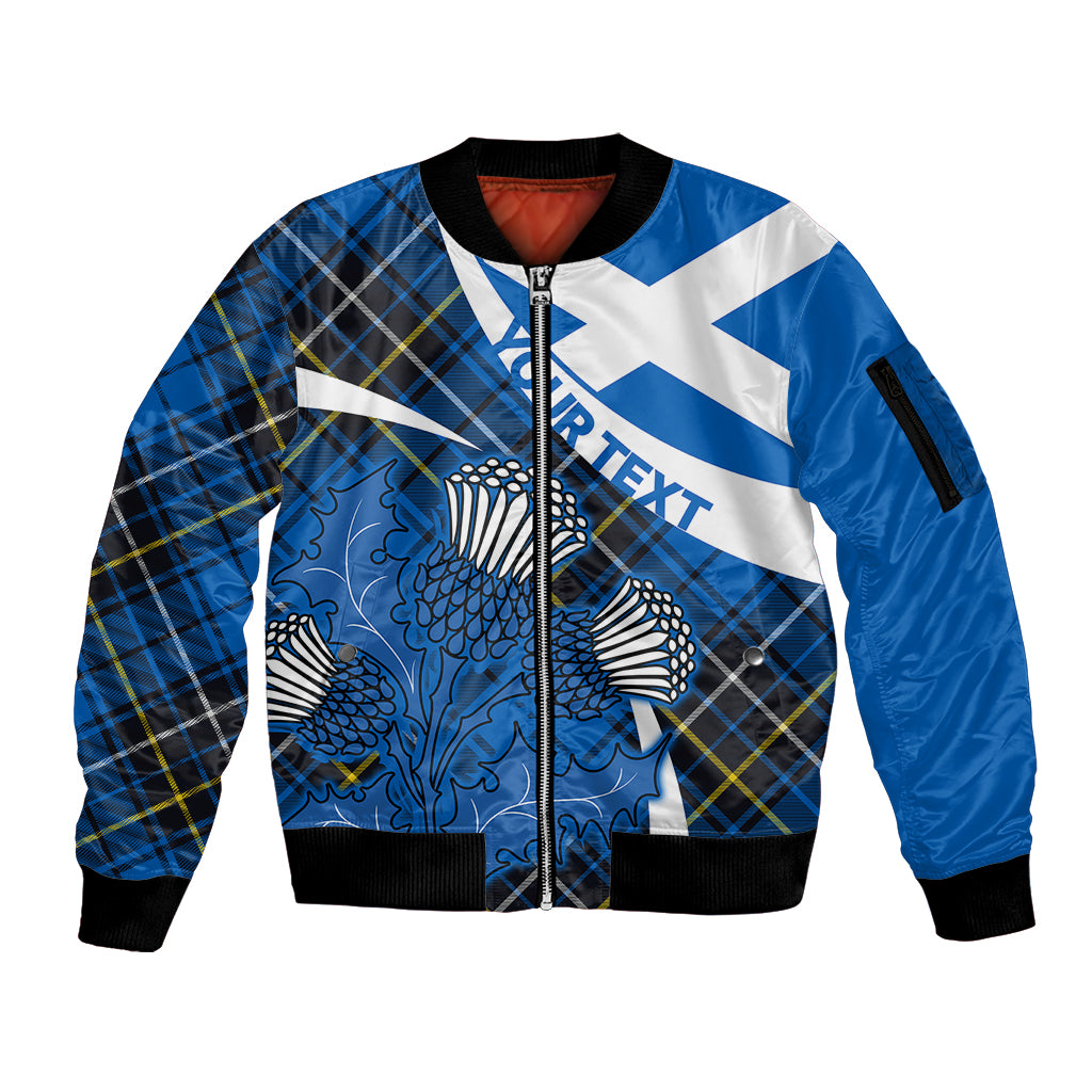 (Custom Personalised) Scottish Thistle Tartan Sleeve Zip Bomber Jacket Scottish Alba Flag Style - Wonder Print Shop