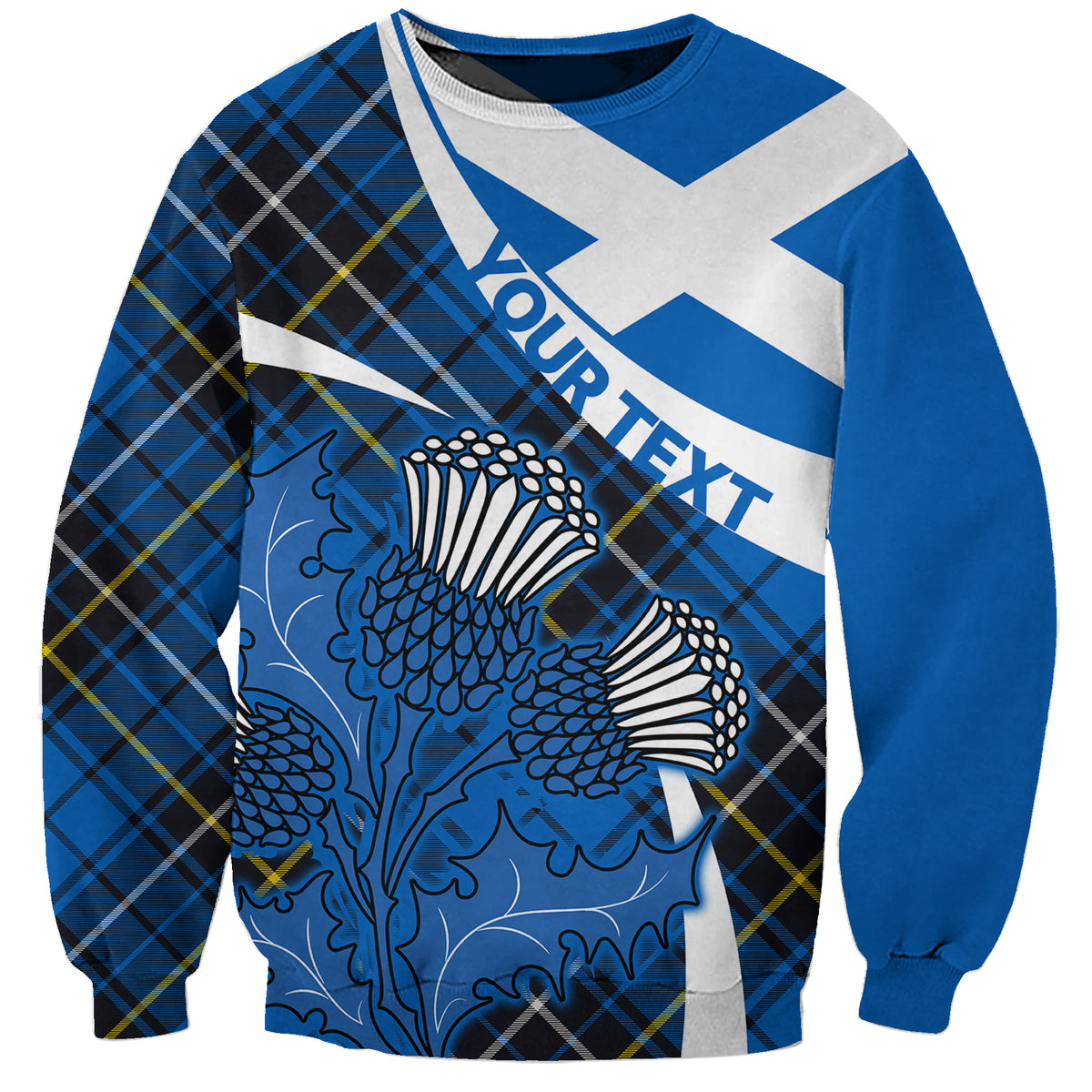 (Custom Personalised) Scottish Thistle Tartan Sweatshirt Scottish Alba Flag Style - Wonder Print Shop