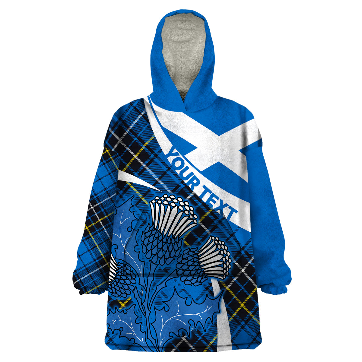 (Custom Personalised) Scottish Thistle Tartan Wearable Blanket Hoodie Scottish Alba Flag Style - Wonder Print Shop