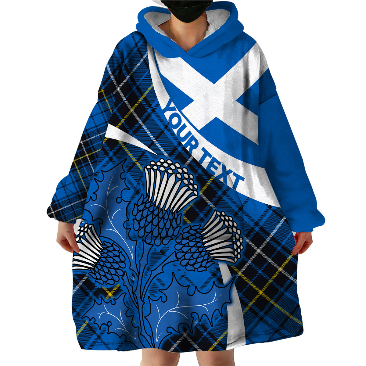(Custom Personalised) Scottish Thistle Tartan Wearable Blanket Hoodie Scottish Alba Flag Style - Wonder Print Shop