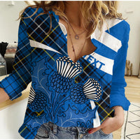(Custom Personalised) Scottish Thistle Tartan Women Casual Shirt Scottish Alba Flag Style - Wonder Print Shop
