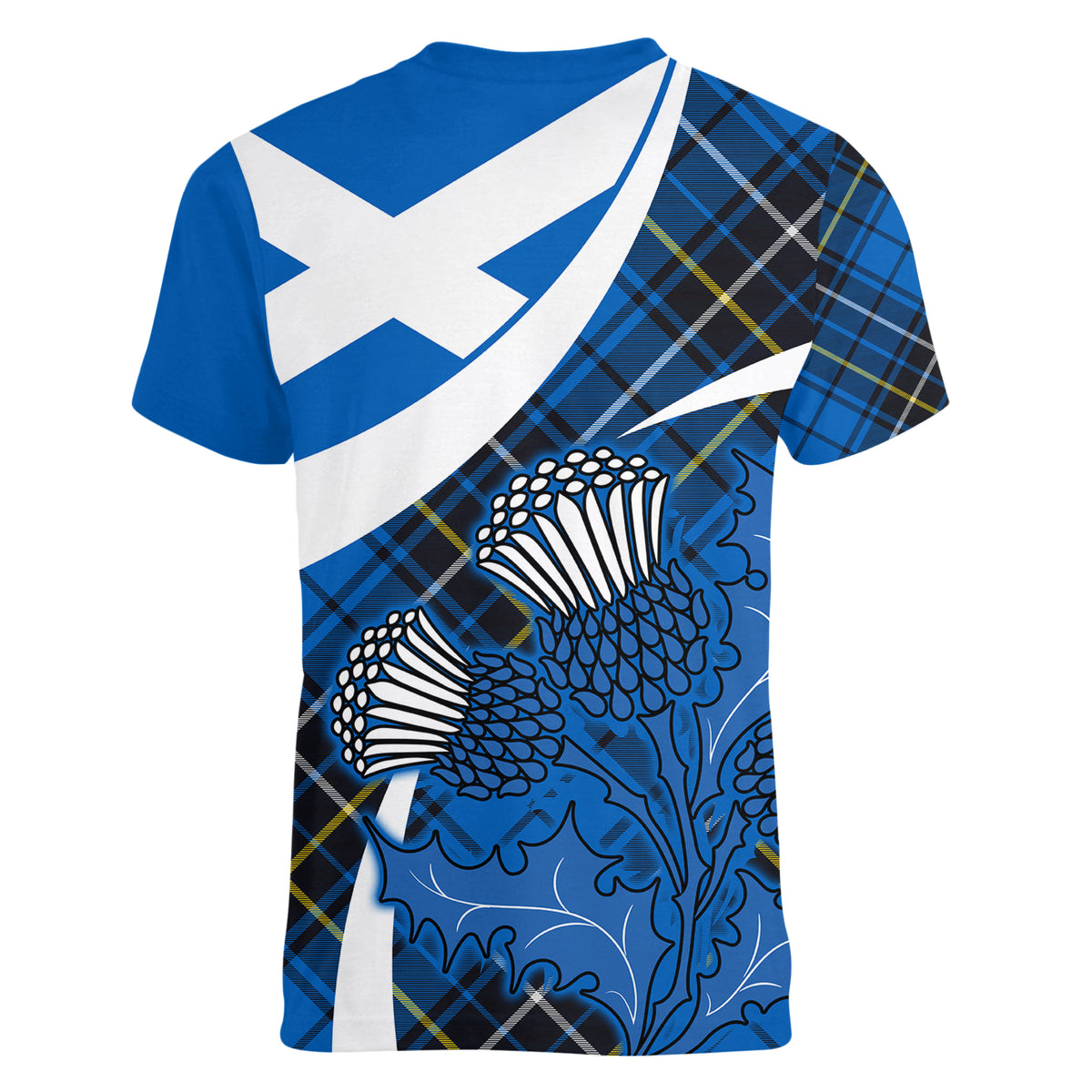 (Custom Personalised) Scottish Thistle Tartan Women V Neck T Shirt Scottish Alba Flag Style - Wonder Print Shop