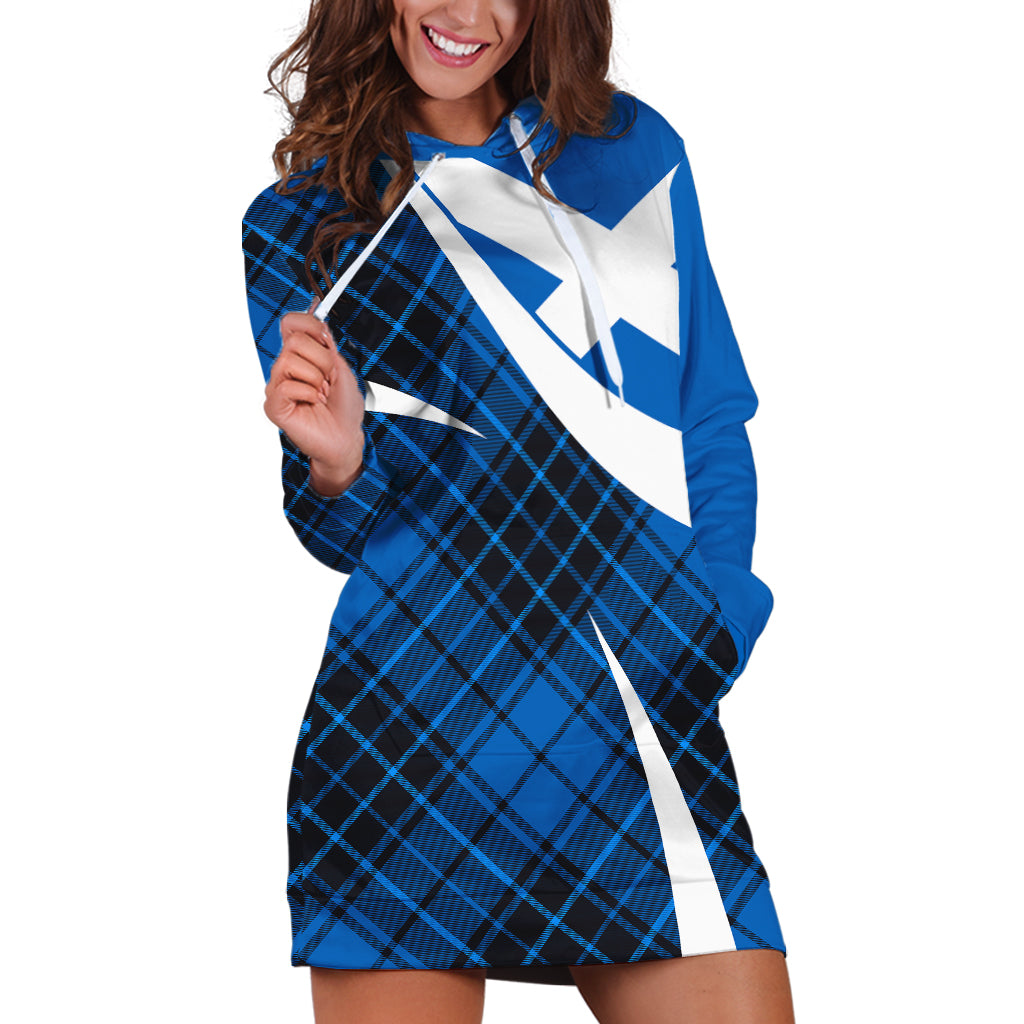 Scottish Alba Flag Hoodie Dress Scottish Colourful Tartan Blue Version - Wonder Print Shop