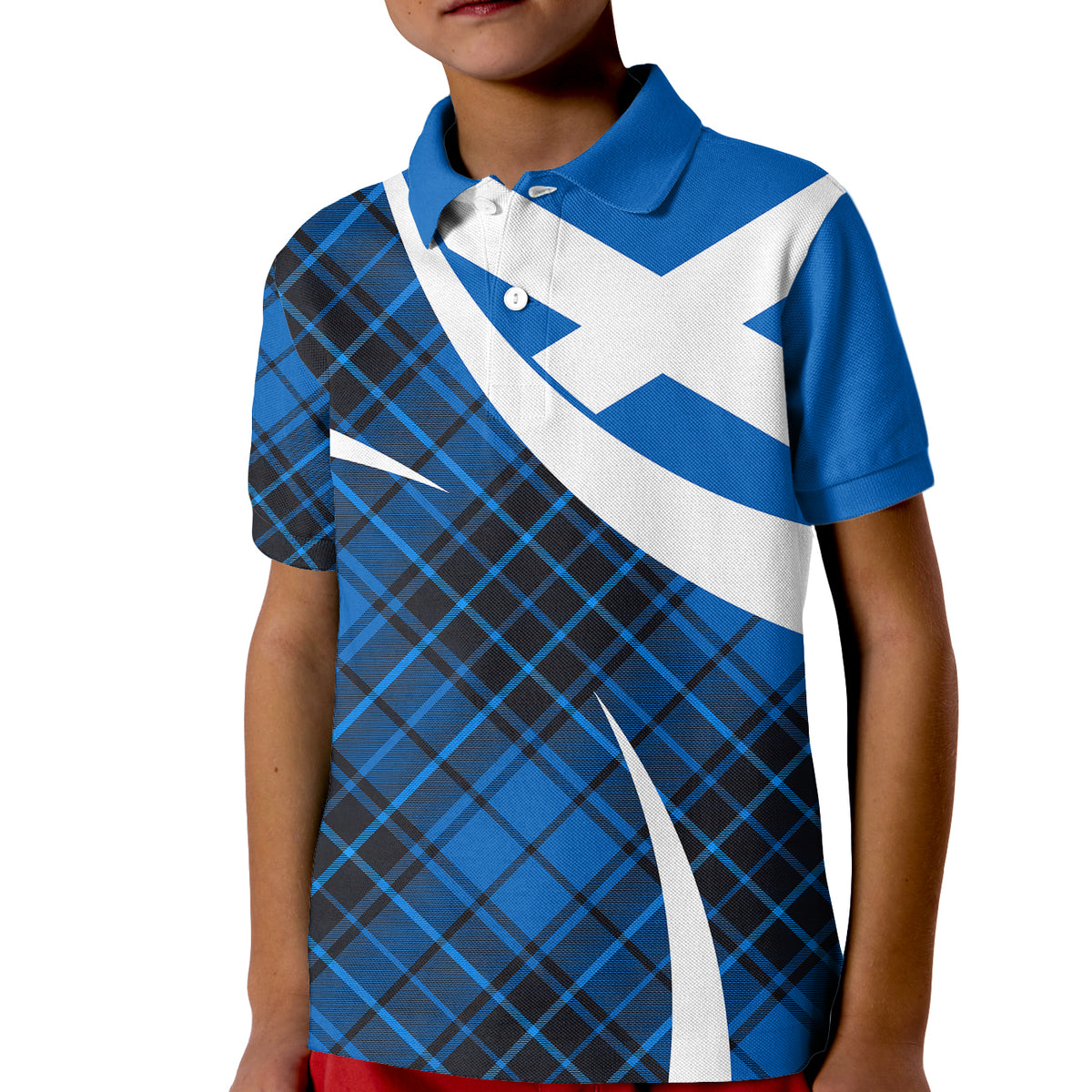 Scottish Alba Flag Polo Shirt for Kid Scottish Colourful Tartan Blue Version - Wonder Print Shop