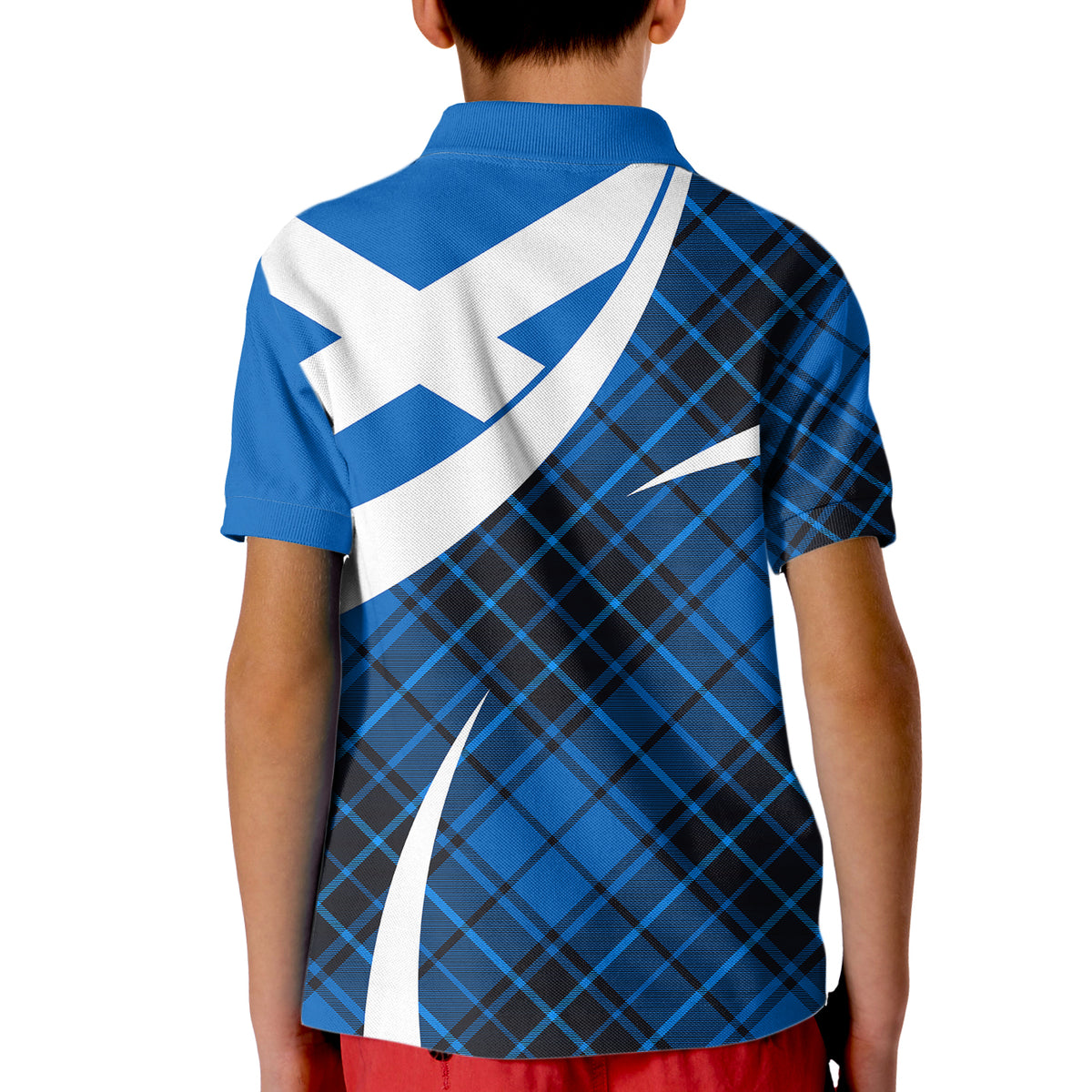Scottish Alba Flag Polo Shirt for Kid Scottish Colourful Tartan Blue Version - Wonder Print Shop