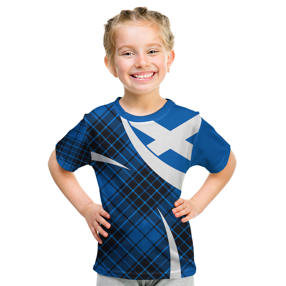 Scottish Alba Flag Kid T Shirt Scottish Colourful Tartan Blue Version - Wonder Print Shop