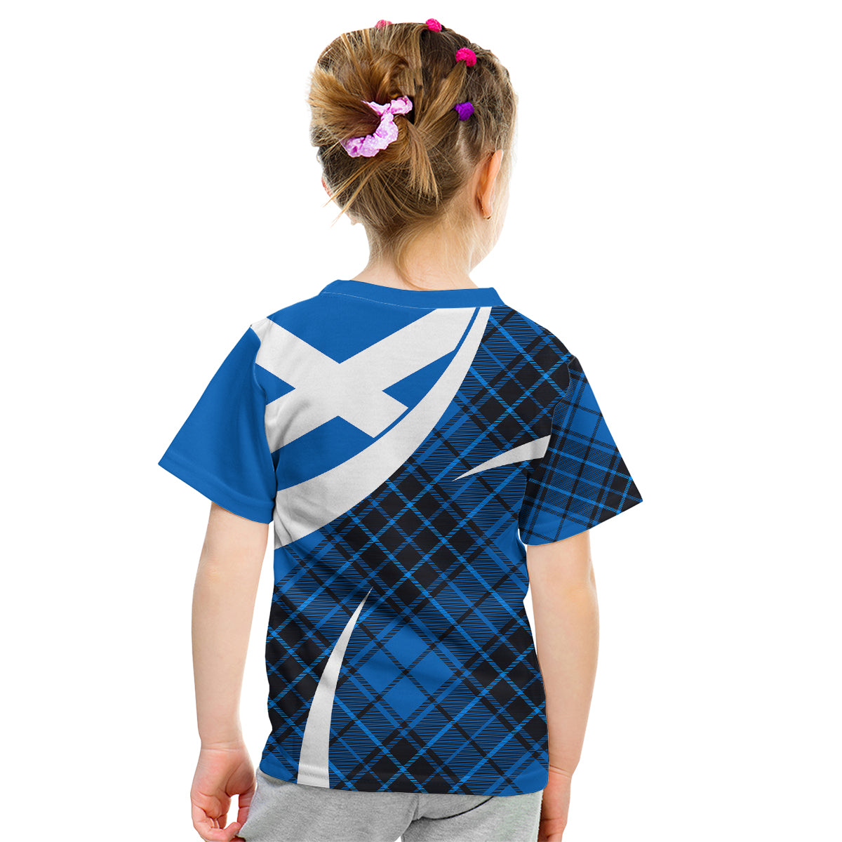 Scottish Alba Flag Kid T Shirt Scottish Colourful Tartan Blue Version - Wonder Print Shop