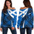 Scottish Alba Flag Off Shoulder Sweater Scottish Colourful Tartan Blue Version - Wonder Print Shop