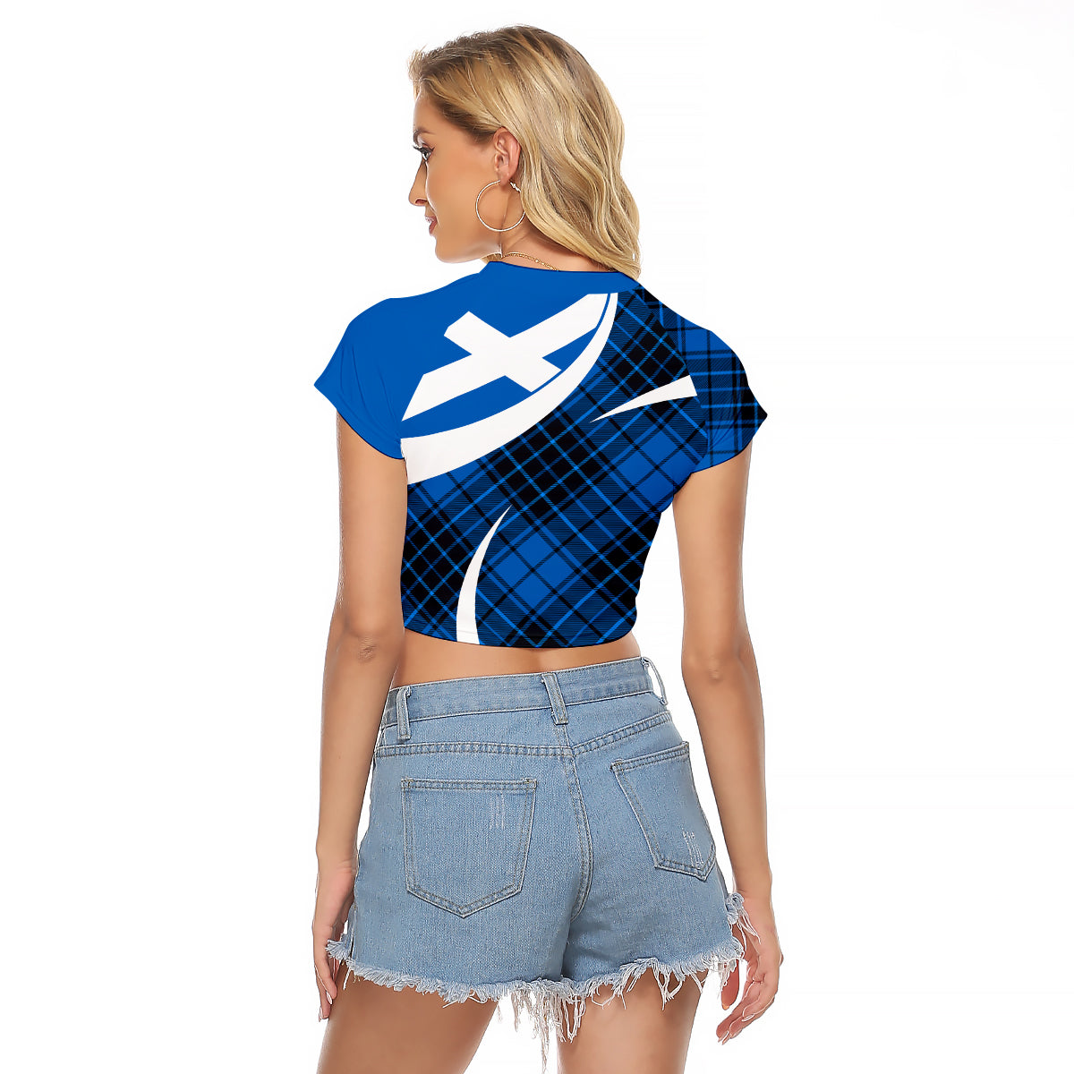 Scottish Alba Flag Raglan Cropped T Shirt Scottish Colourful Tartan Blue Version - Wonder Print Shop