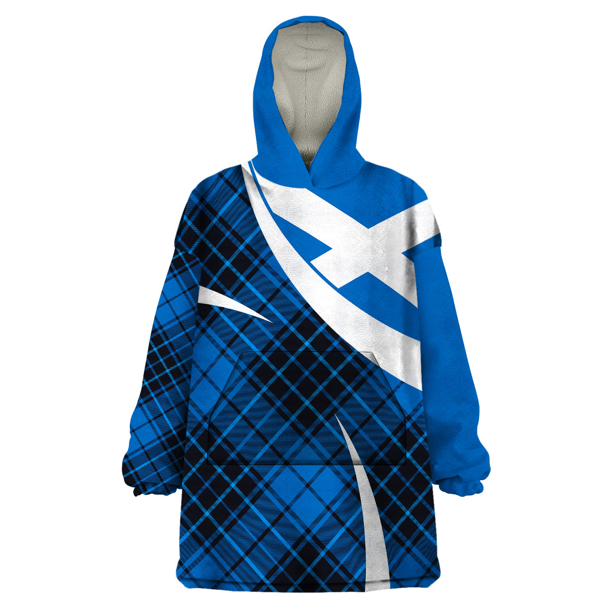 Scottish Alba Flag Wearable Blanket Hoodie Scottish Colourful Tartan Blue Version - Wonder Print Shop