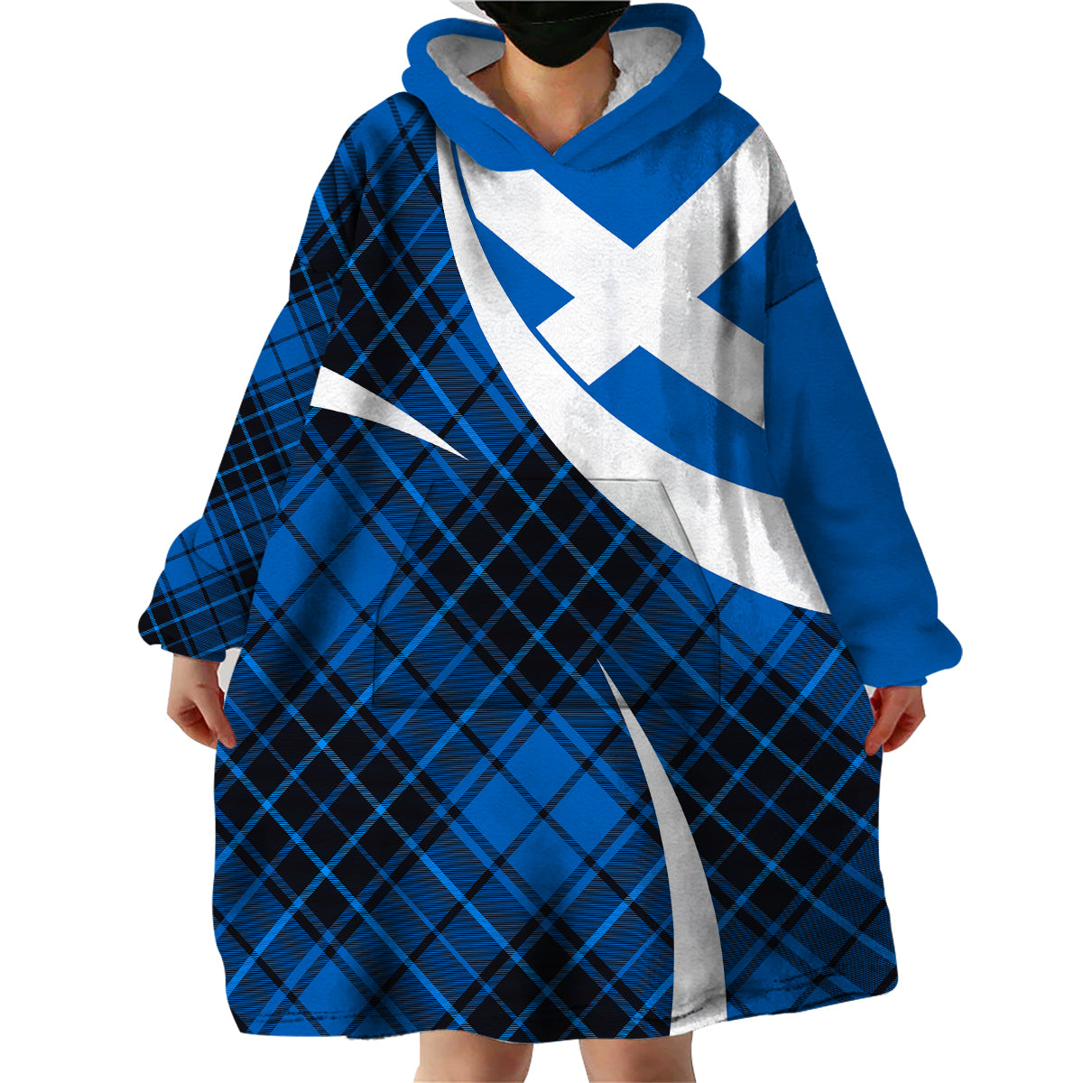 Scottish Alba Flag Wearable Blanket Hoodie Scottish Colourful Tartan Blue Version - Wonder Print Shop