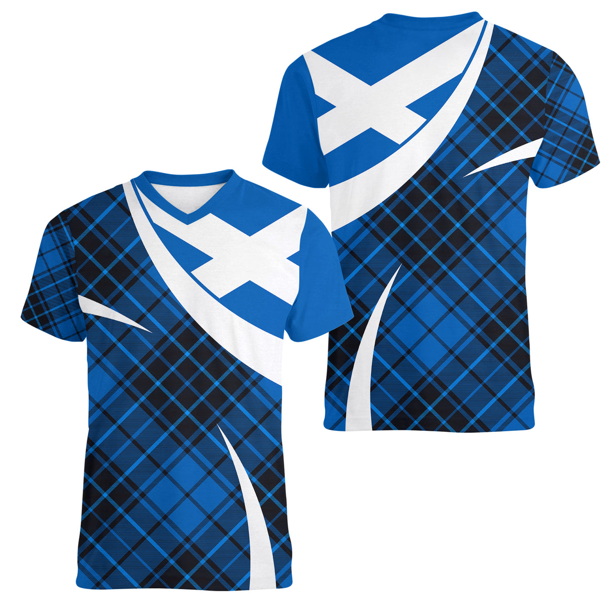 Scottish Alba Flag Women V Neck T Shirt Scottish Colourful Tartan Blue Version - Wonder Print Shop