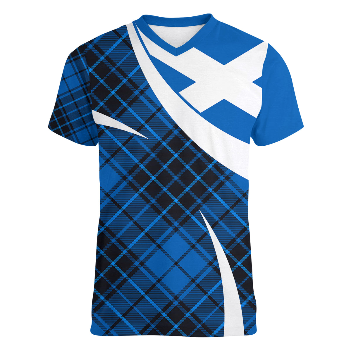 Scottish Alba Flag Women V Neck T Shirt Scottish Colourful Tartan Blue Version - Wonder Print Shop
