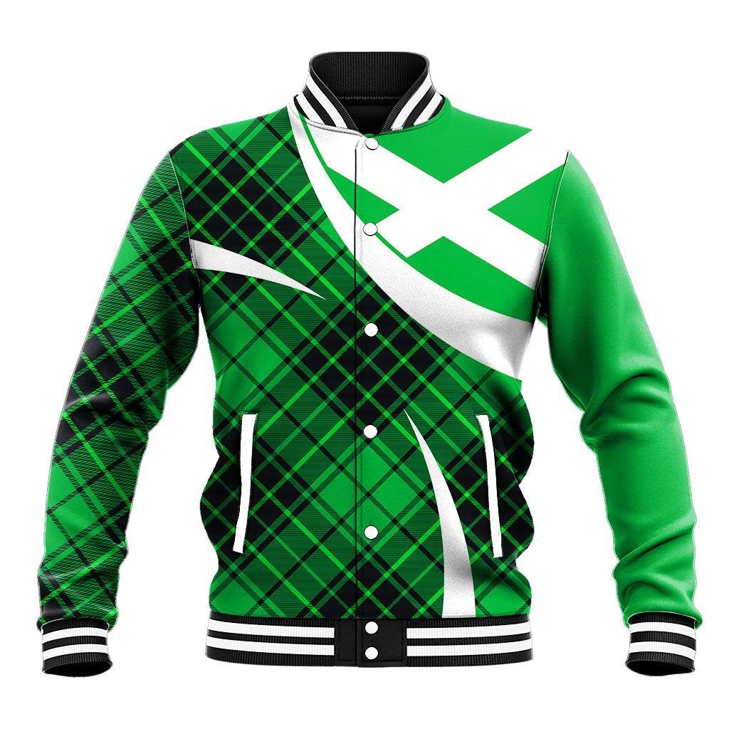 Scottish Alba Flag Baseball Jacket Scottish Colourful Tartan Green Version LT9 - Wonder Print Shop
