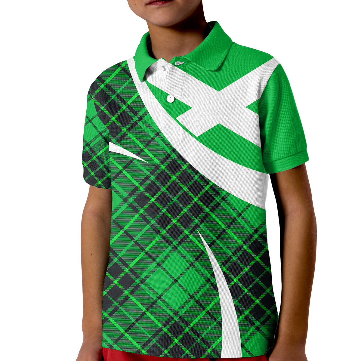 Scottish Alba Flag Polo Shirt for Kid Scottish Colourful Tartan Green Version - Wonder Print Shop