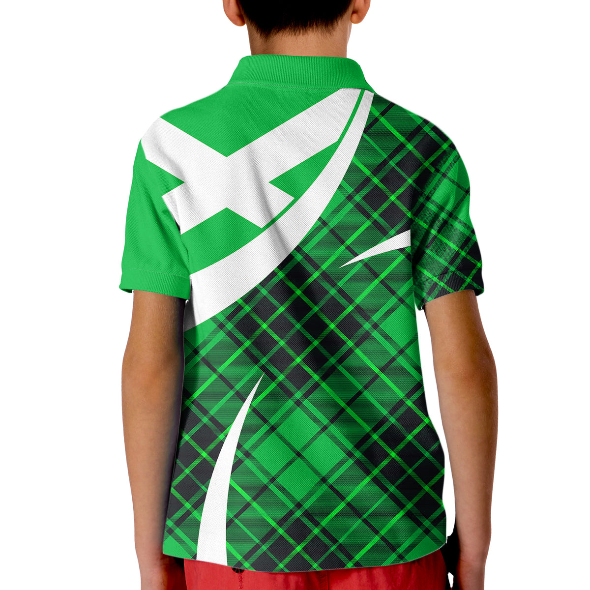 Scottish Alba Flag Polo Shirt for Kid Scottish Colourful Tartan Green Version - Wonder Print Shop