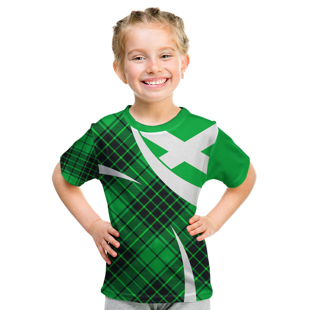 Scottish Alba Flag Kid T Shirt Scottish Colourful Tartan Green Version - Wonder Print Shop
